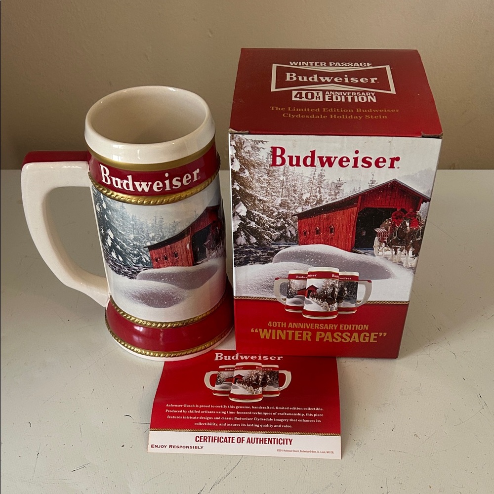 Budweiser Red and White Winter Stein Winter Passage